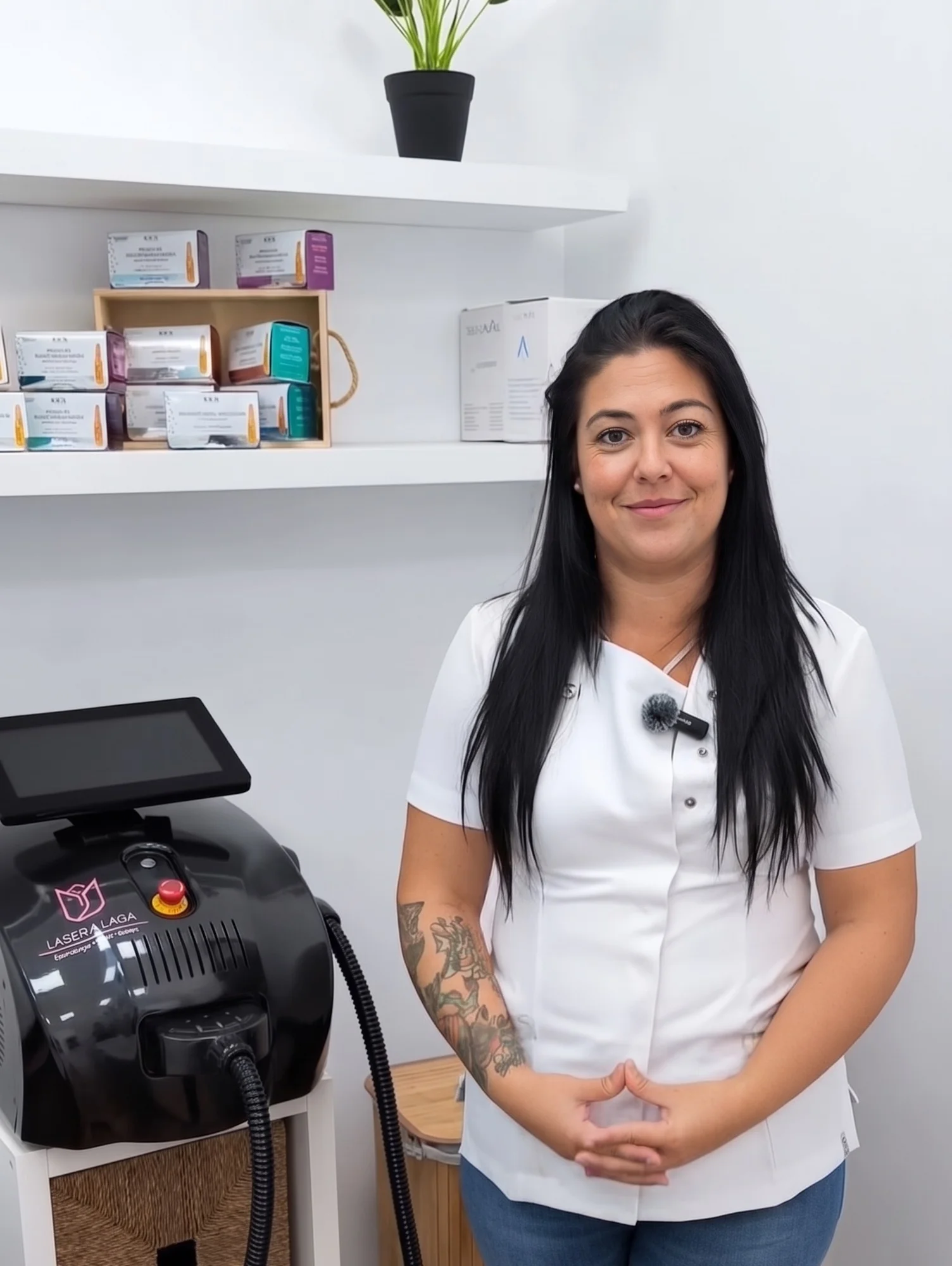 Ainhoa, especialista del centro, junto al láser de depilación
